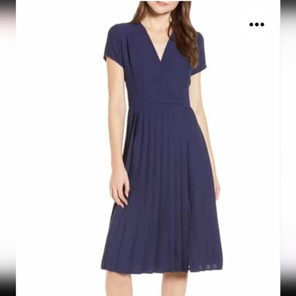 Leith Pleated Cap Sleeve‎ Midi Dress Size Large NWT